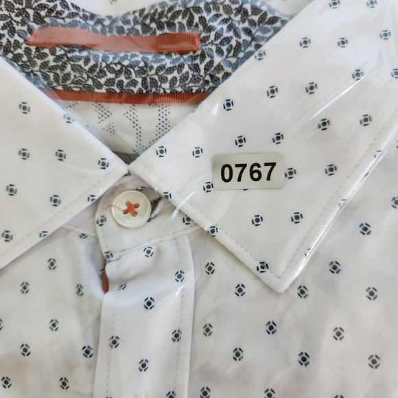 Ted Baker Evryone Luxury Short Sleeve Shirt White Geometric Turkey Size 4 US L - Picture 9 of 9